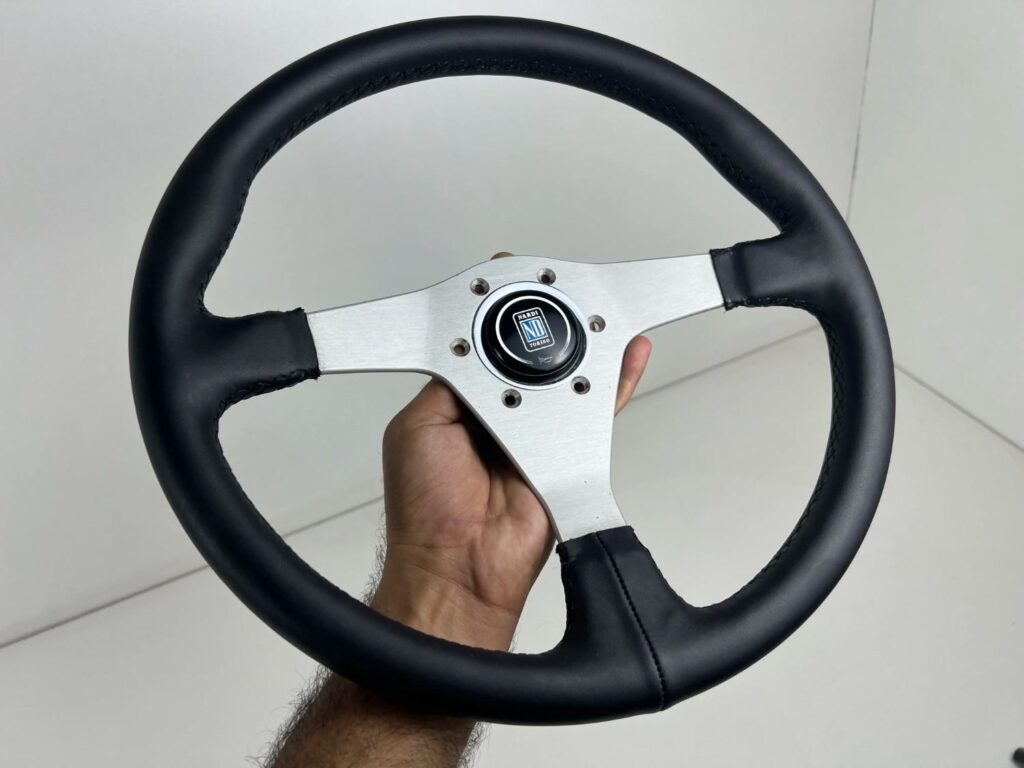 Authentic Nardi Gara 30 Steering Wheel – Freshly Re-Stitched Black Leather with Satin Silver Spokes (360mm) (2)