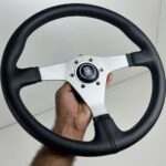 Authentic Nardi Gara 30 Steering Wheel – Freshly Re-Stitched Black Leather with Satin Silver Spokes (360mm) (2)