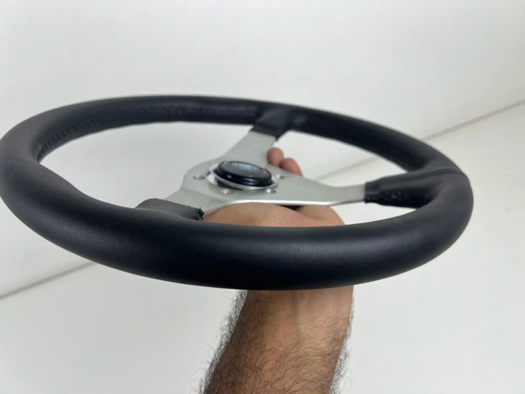 Authentic Nardi Gara 30 Steering Wheel – Freshly Re-Stitched Black Leather with Satin Silver Spokes (360mm) (9)