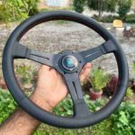 Nardi 360mm Re-leather stitched all black with red stitch thread (2)