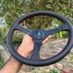 Nardi 360mm Re-leather stitched all black with red stitch thread (3)
