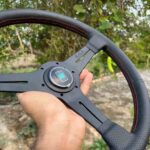 Nardi 360mm Re-leather stitched all black with red stitch thread (4)