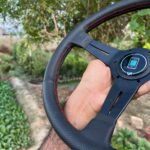 Nardi 360mm Re-leather stitched all black with red stitch thread (5)