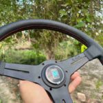 Nardi 360mm Re-leather stitched all black with red stitch thread (6)