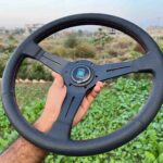 Nardi 360mm Re-leather stitched all black with red stitch thread (7)