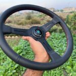 Nardi 360mm Re-leather stitched all black with red stitch thread (8)