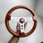 OBA Italian vintage wooden steering wheel with red Toyota horn button (2)