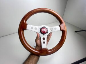 OBA Italian vintage wooden steering wheel with red Toyota horn button (2)
