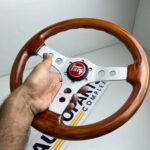 OBA Italian vintage wooden steering wheel with red Toyota horn button (3)