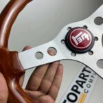 OBA Italian vintage wooden steering wheel with red Toyota horn button (6)