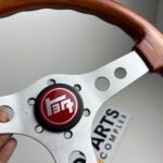 OBA Italian vintage wooden steering wheel with red Toyota horn button (7)