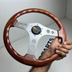 OBA Italian vintage wooden steering wheel with red Toyota horn button (8)